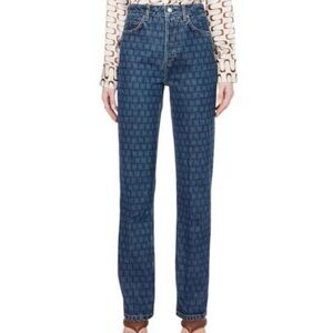 Reformation Cynthia Geometric Straight-Leg High-Rise Denim Jeans Size 25